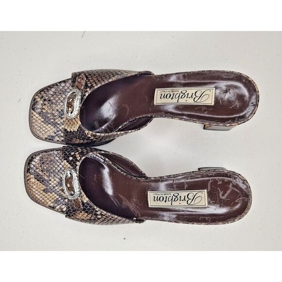 Brighton Women's Tan Leather France Snakeskin Pattern Peep Toe Heels Sz US 8 M - Picture 2 of 8